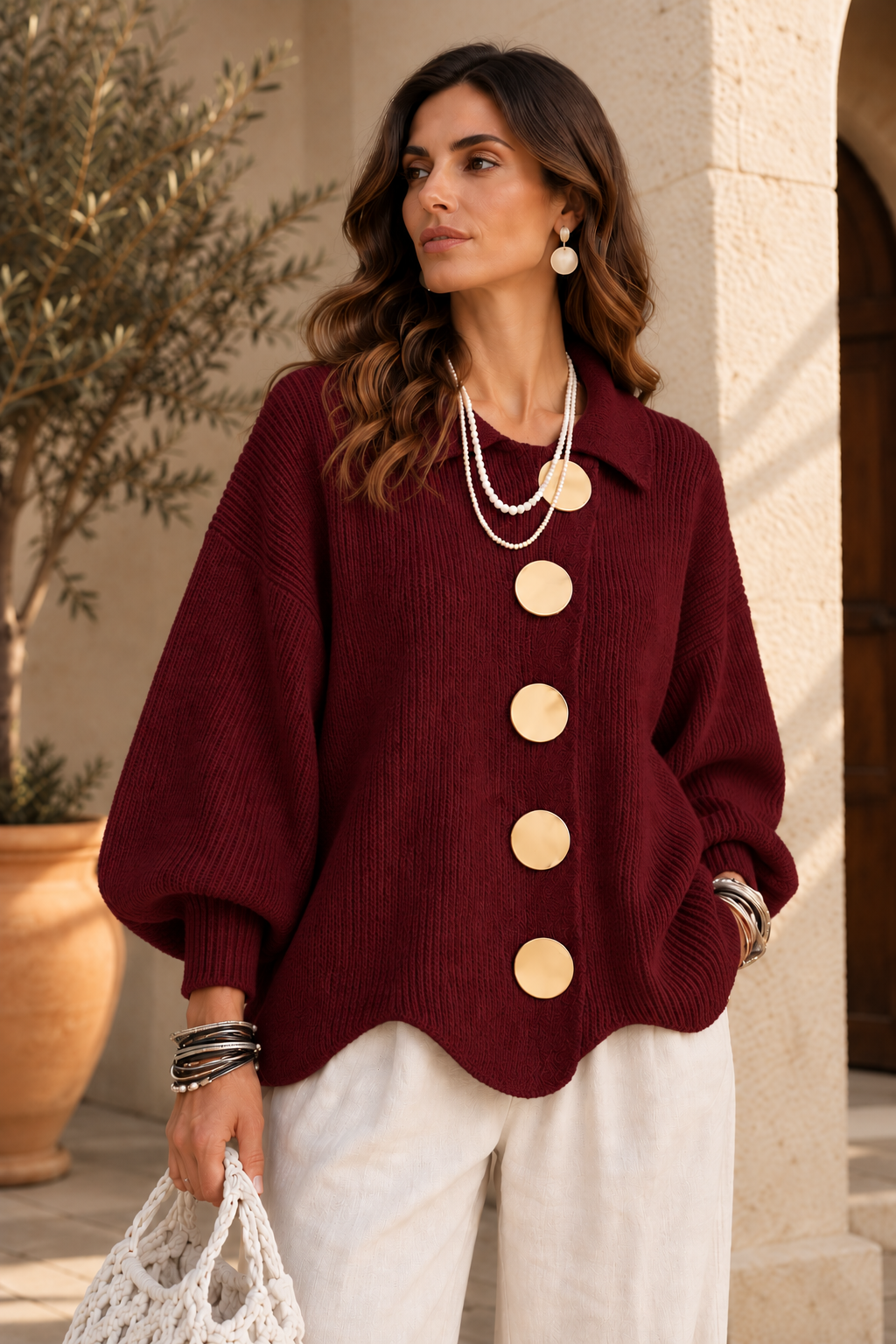 Cárdigan Oversize con Botones Metálicos
