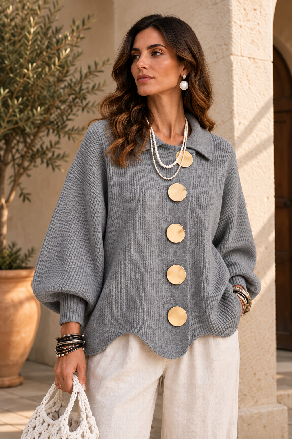 Cárdigan Oversize con Botones Metálicos