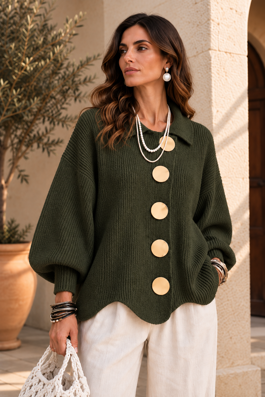 Cárdigan Oversize con Botones Metálicos