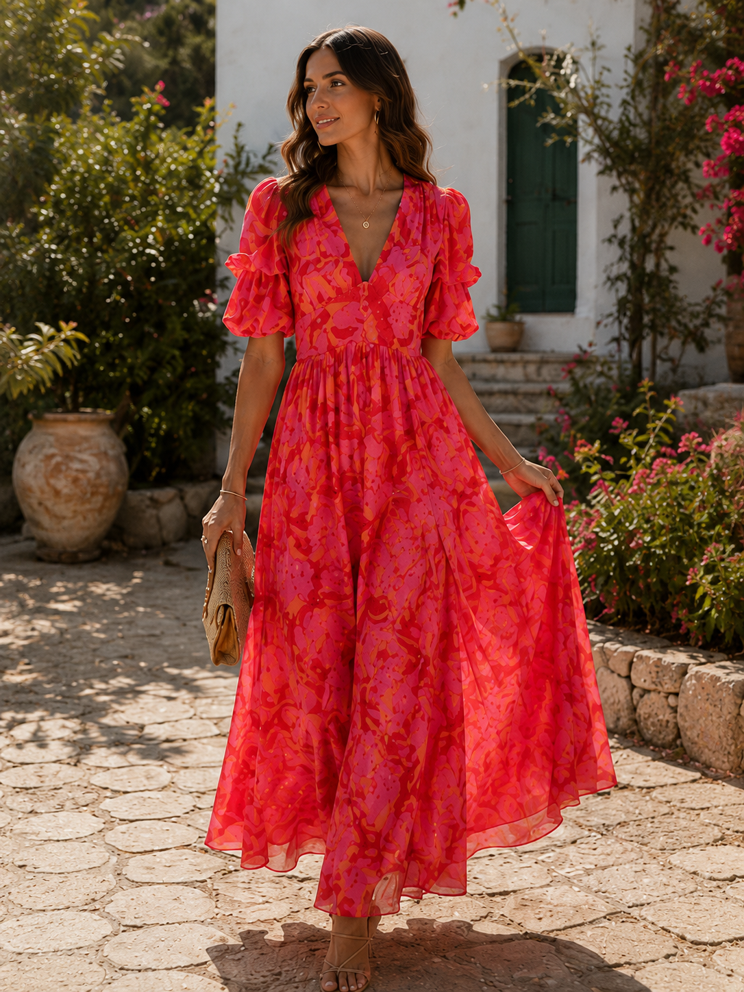 Luna - Vestido Bohemio Cuello V & Manga Corta