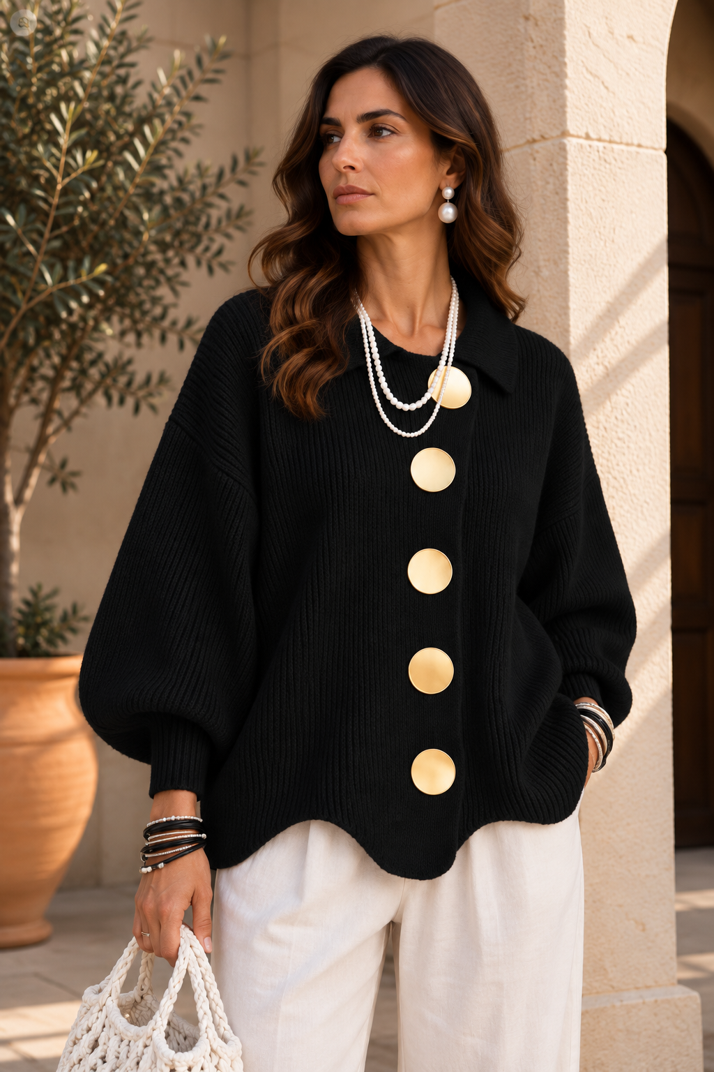 Cárdigan Oversize con Botones Metálicos