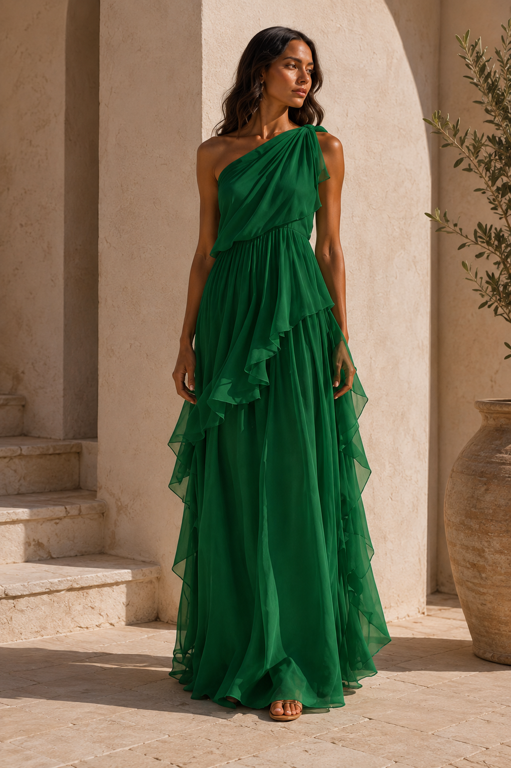 Elara - Vestido Largo Asimétrico Hombro Descubierto