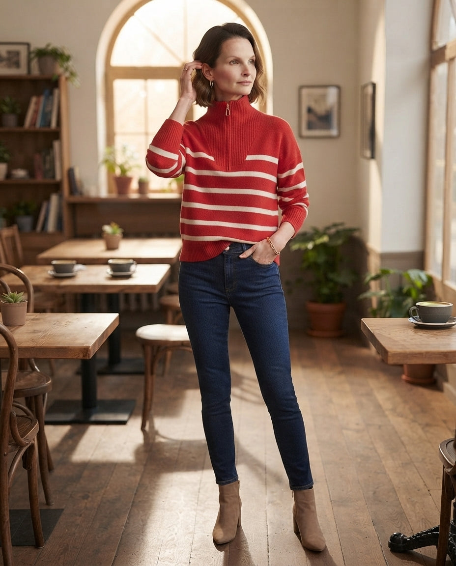 Carmen Chaqueta de Punto Rayas - Rojo