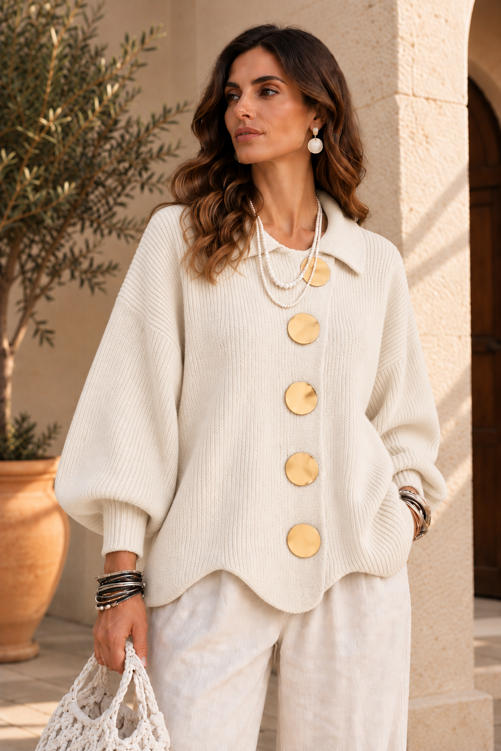 Cárdigan Oversize con Botones Metálicos