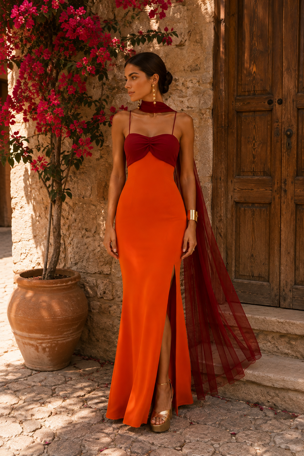 Naira — Vestido largo bicolor con abertura