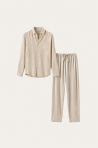 Conjunto Lino Manga Larga - Beige
