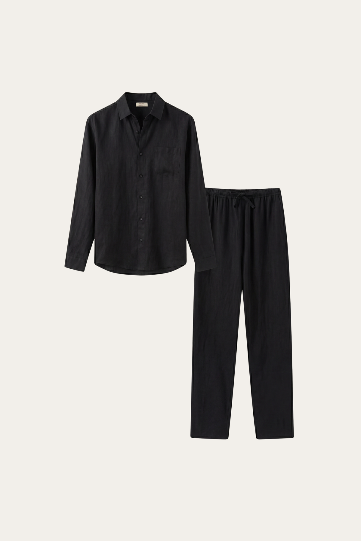 Conjunto Lino Manga Larga - Negro