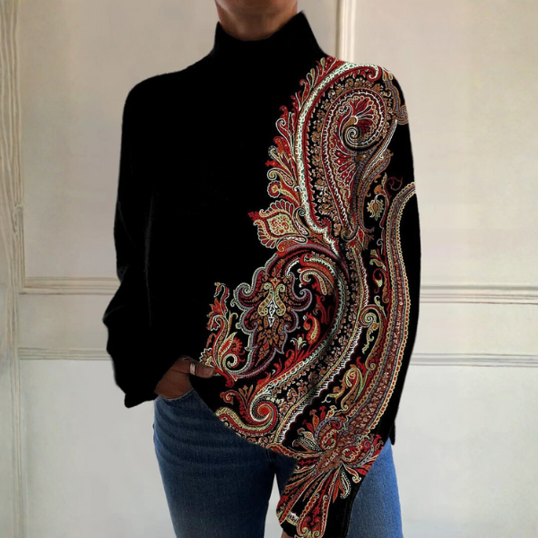 Jersey Cuello Alto Paisley Negro