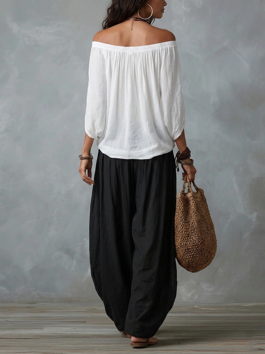 Conjunto Hombros Descubiertos - Detalle top