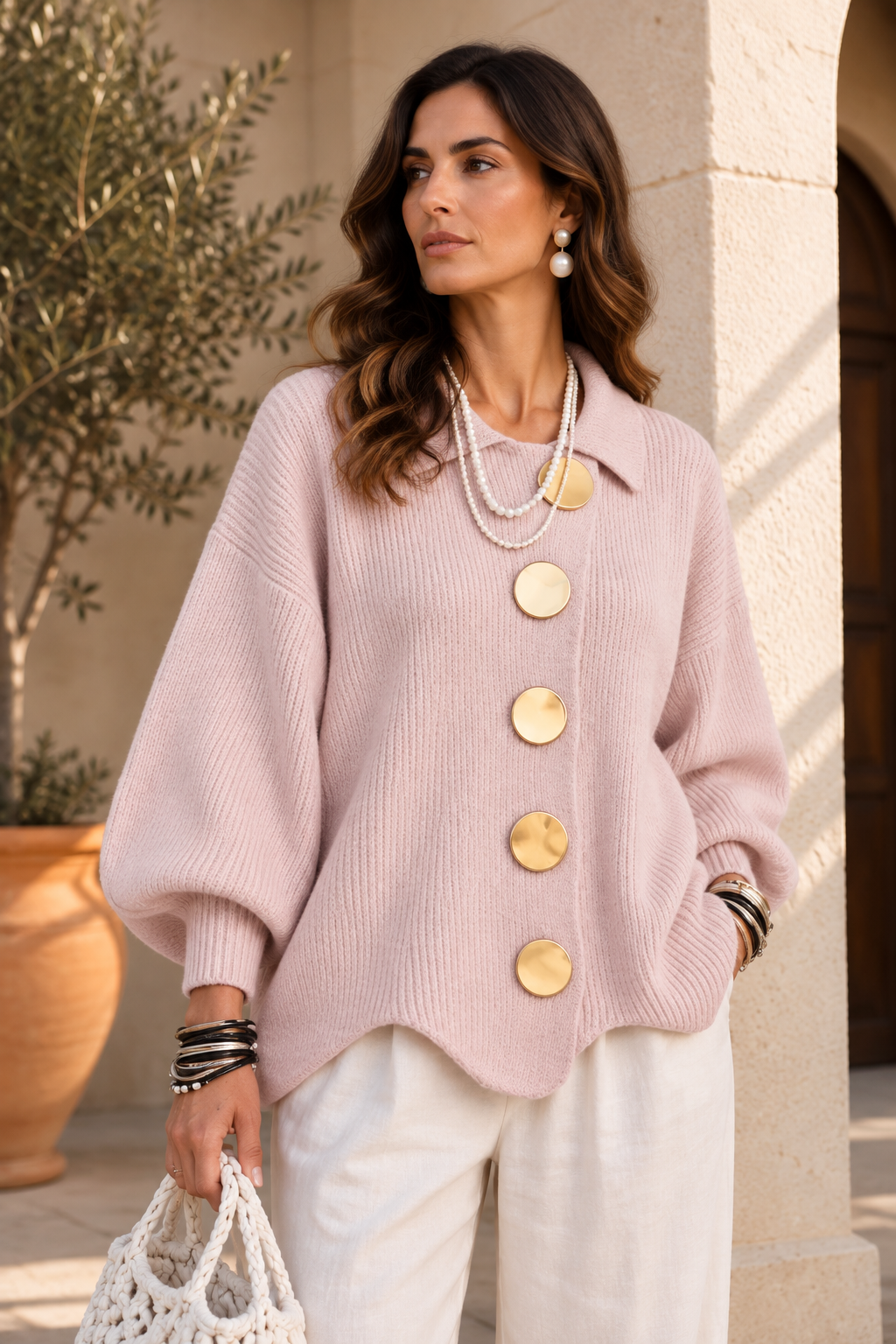 Cárdigan Oversize con Botones Metálicos