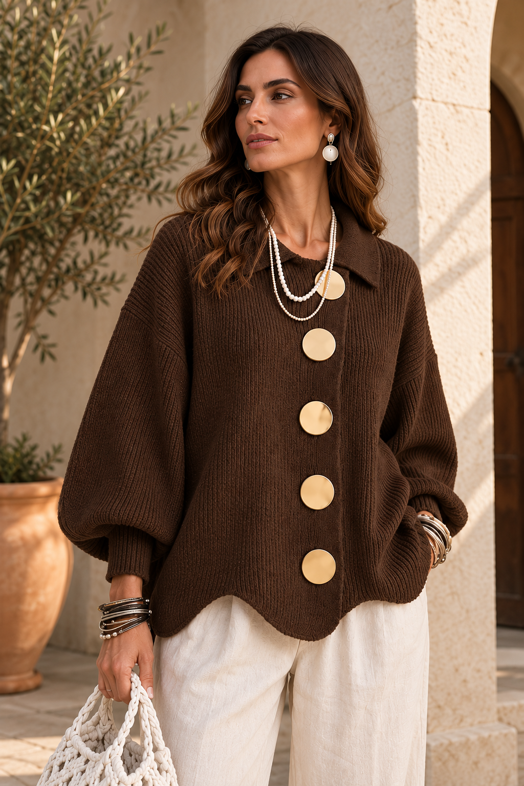 Cárdigan Oversize con Botones Metálicos