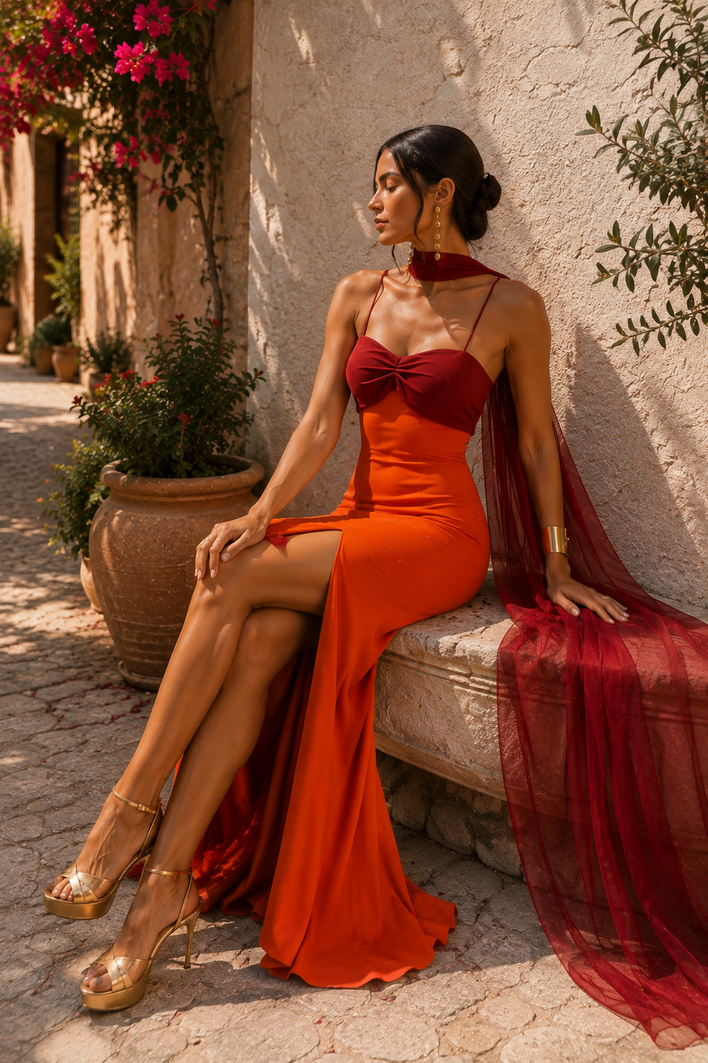 Naira — Vestido largo bicolor con abertura