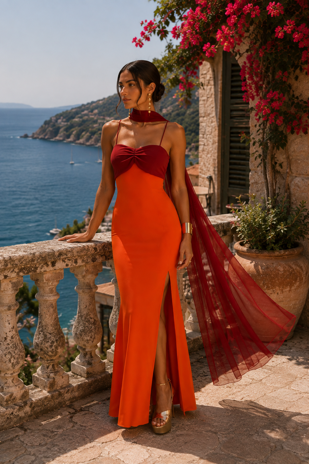 Naira — Vestido largo bicolor con abertura