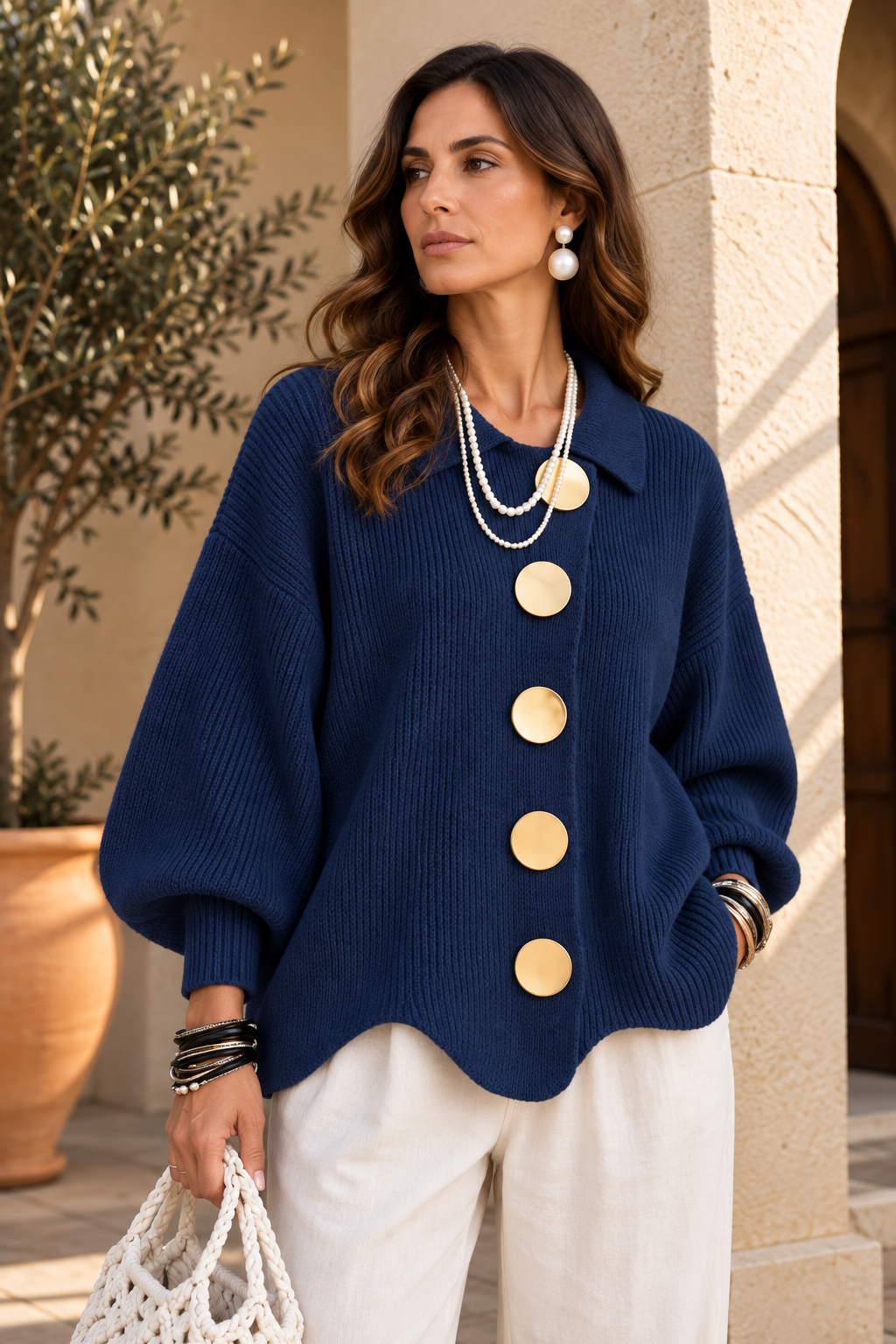 Cárdigan Oversize con Botones Metálicos