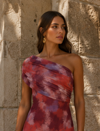 Sienna — Vestido largo estampado de un hombro