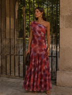Sienna — Vestido largo estampado de un hombro