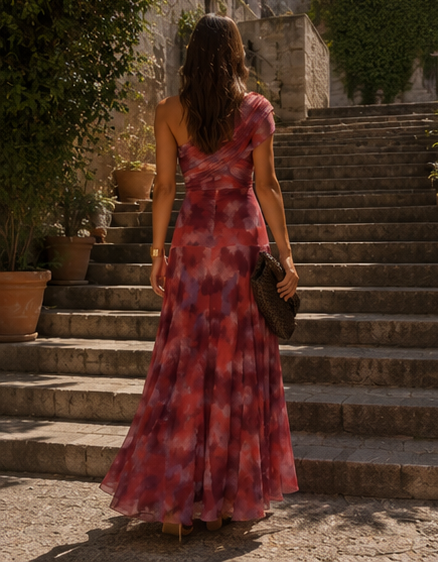 Sienna — Vestido largo estampado de un hombro